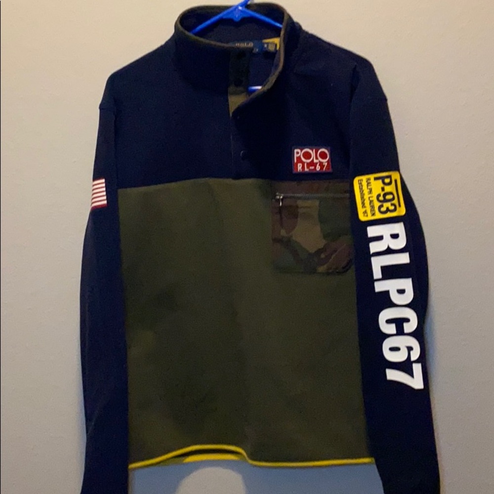 Navy blue and green polo turtleneck sweater